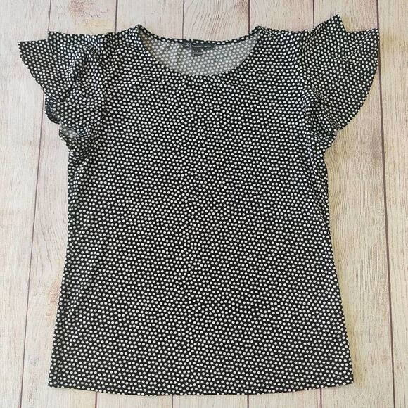 Adrianna Papell polka dot crew neck double flutter top sz S - Picture 8 of 10